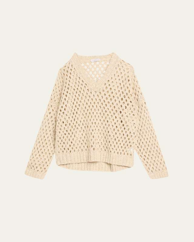Sequined Open-Knit Silk Sweat